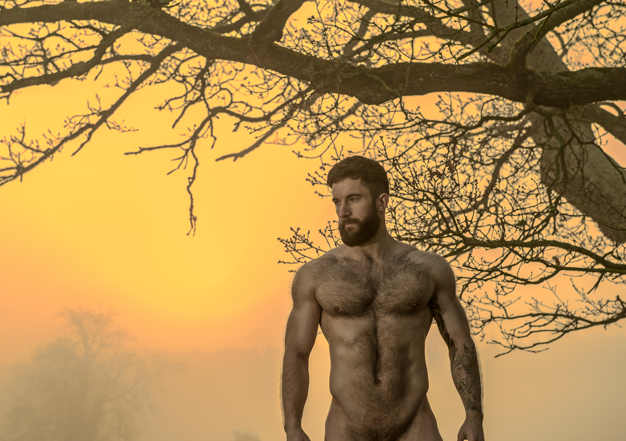Male physique and fitness photography at sunrise by Farnham, Surrey based portrait and fashion photographer James Muller